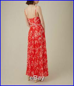 Sale Brand New Karen Millen Red Pleated Floral Maxi Dress Size 12 Rrp £299