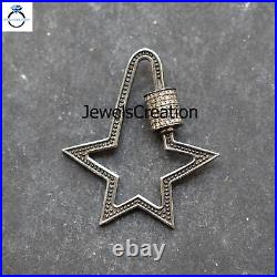 Sale! Genuine Pave Diamond Star Clasp Lock 925 Solid Silver Lobster Lock Jewelry