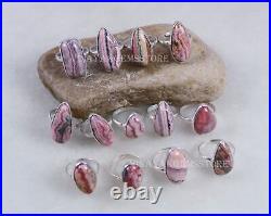 Sale Natural 25 Pieces Lot Pink Rhodochrosite Silver Plated Bezel Ring Jewellery