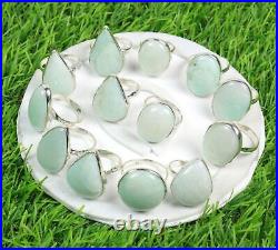 Sale Natural 50 Pieces Lot Green Amazonite Silver Plated Bezel Ring Jewellery