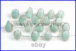 Sale Natural 50 Pieces Lot Green Amazonite Silver Plated Bezel Ring Jewellery