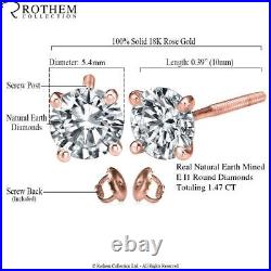 Sale Real Diamond Stud Earrings 1.47 Karat Rose Gold I1 53471355