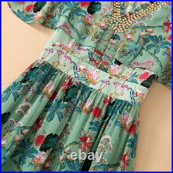 Sale wholesale Holiday runway V-neck Short sleeves Beads new dresses Floral