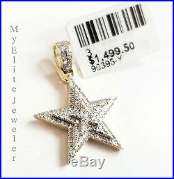 Solid Real 10k Yellow Gold Diamond Star Pendant Men's Ladies Charm 1 Inch SALE