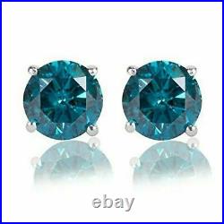 Summer Sale Blue Round Cut Screw Back Stud Earrings 14K White Gold Over 2 Ct