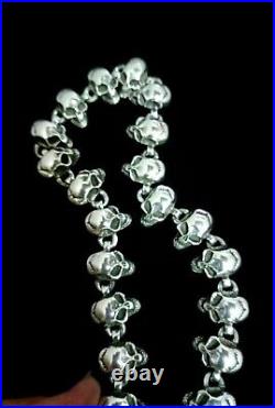 Super Sale New Skull Men's Necklace Silver Sterling 925 Rocker Biker Gothic