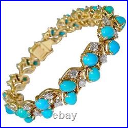 Tennis Bracelet 14K Yellow Gold Over Turquoise & Diamond 10.35 Carat in 7.5SALE