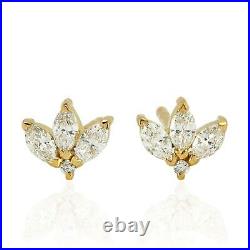 Valentine Day Sale 14k Yellow Gold Marquise Shape Diamond Stud Earrings Jewelry