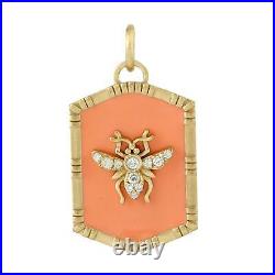 Valentine Sale 0.11ct Natural Diamond Bee Charm Pendant 18k Yellow Gold Jewelry