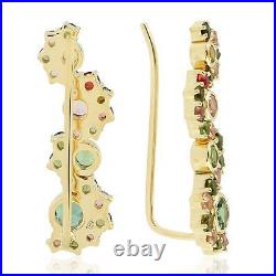 Valentine Sale 1.89ct Tourmaline Ear Climber Earrings 18k Yellow Gold Jewelry