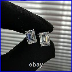 Valentine Sale Diamond Stud Earrings 3 Carat Emerald Cut Solid 14K White Gold