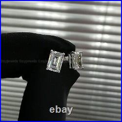 Valentine Sale Diamond Stud Earrings 3 Carat Emerald Cut Solid 14K White Gold