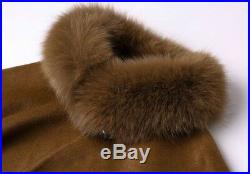 Women's Brand New Cashmere Wool Wrap Cape Brown Fox Fur CLEARANCE SALE