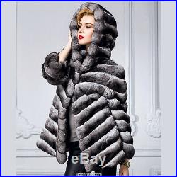 Women's Sz 10 Brand New CHINCHILLA Fur Jacket Coat Hood BLOW OUT SALE