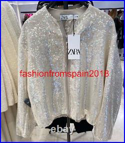 Zara New Woman Sequin Bomber Jacket Cream S, M, L 2451/003 Sale