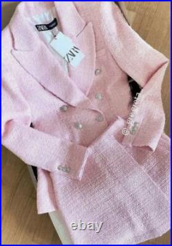 Zara Pink Textured Tweed Check Blazer Jacket Size Xs M 3130/651 24hr Sale